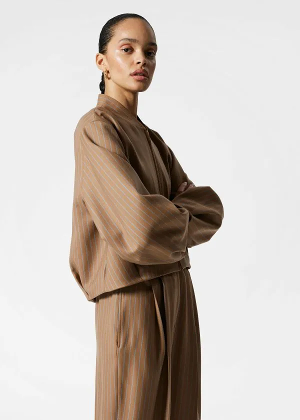 Women Jackets and Coats and Other Stories Cropped Wool Jacket Beige Pinstripe