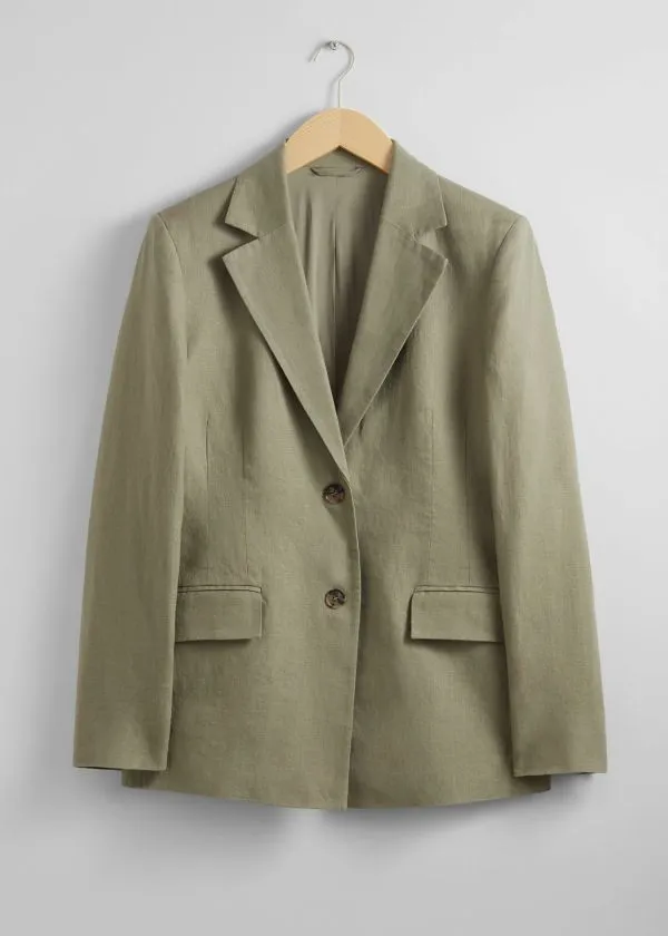 Women Jackets and Coats and Other Stories Fitted Linen Blazer Khaki