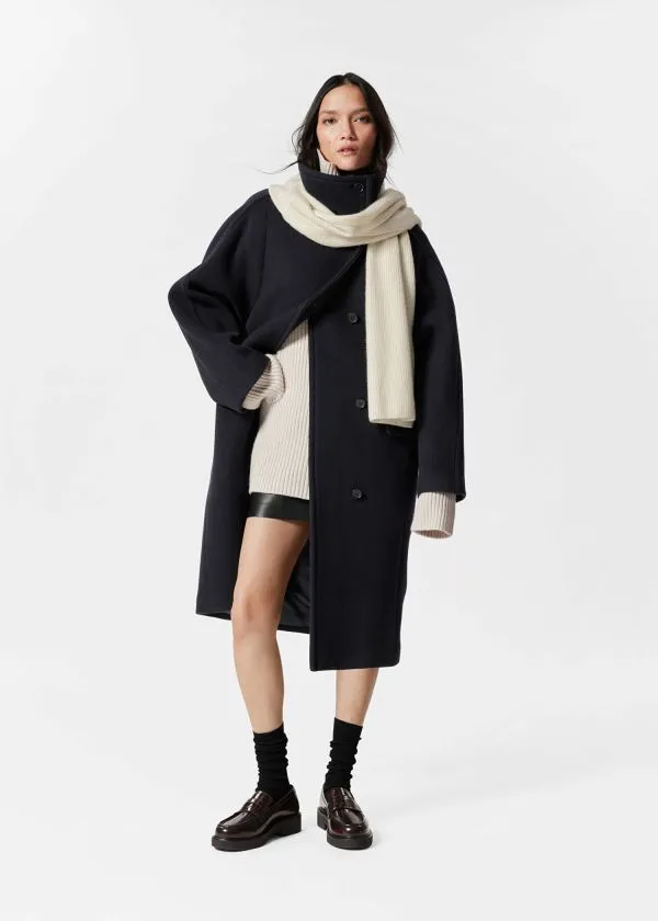 Women Jackets and Coats and Other Stories FunnelNeck Wool Coat Dark Blue