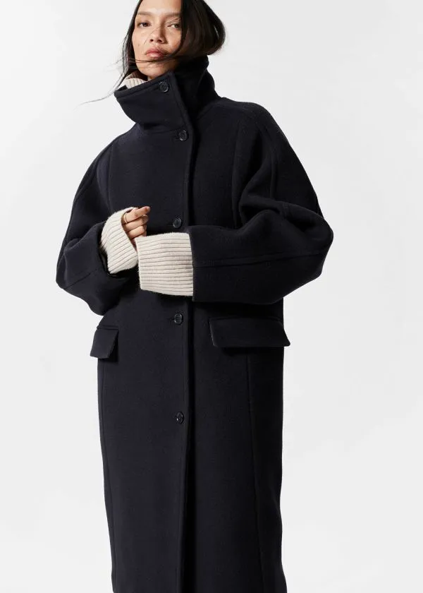 Women Jackets and Coats and Other Stories FunnelNeck Wool Coat Dark Blue