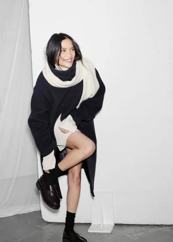 Women Jackets and Coats and Other Stories FunnelNeck Wool Coat Dark Blue