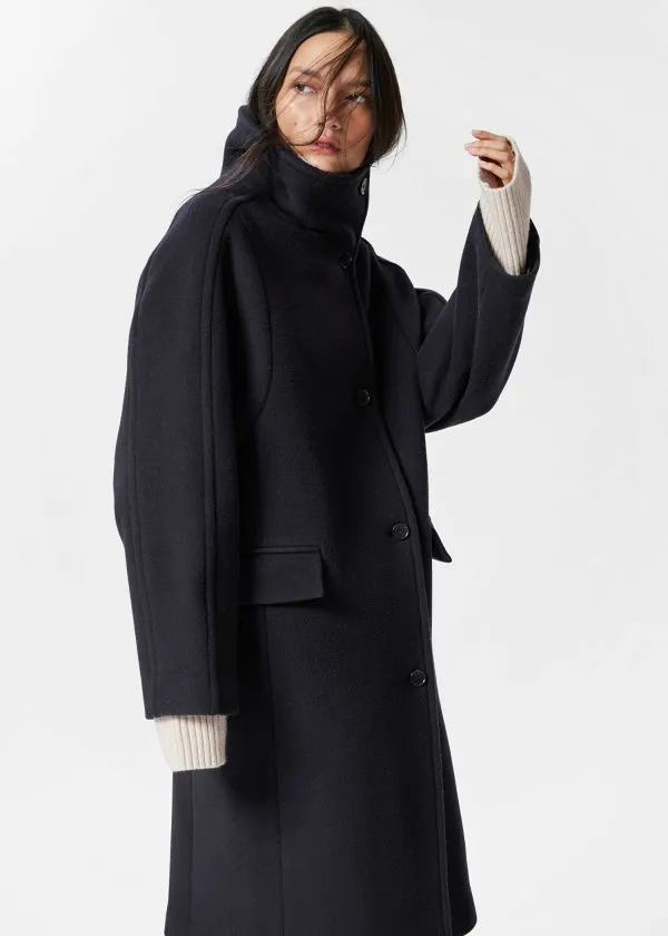 Women Jackets and Coats and Other Stories FunnelNeck Wool Coat Dark Blue