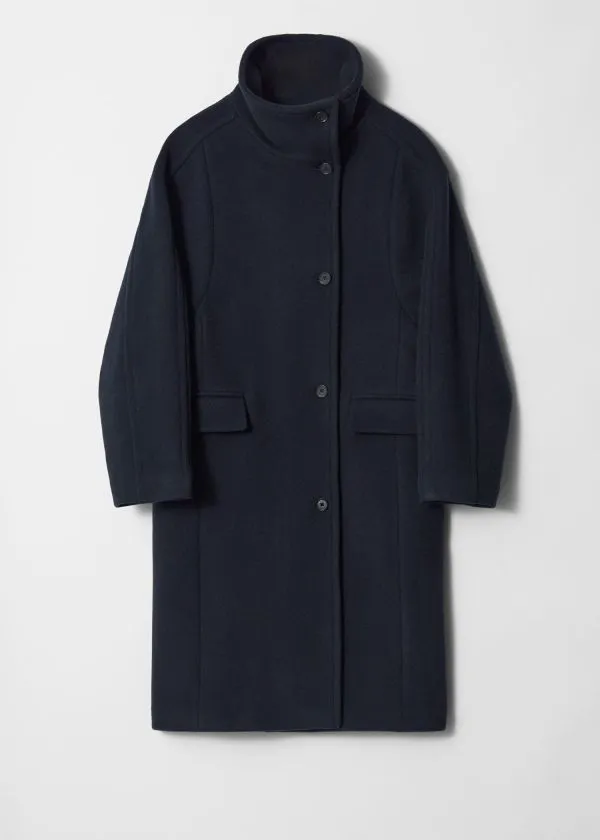 Women Jackets and Coats and Other Stories FunnelNeck Wool Coat Dark Blue