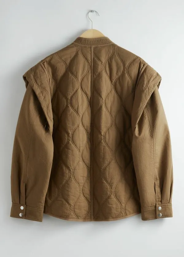 Women Jackets and Coats and Other Stories Quilted ExtendedShoulder Jacket Dark Beige