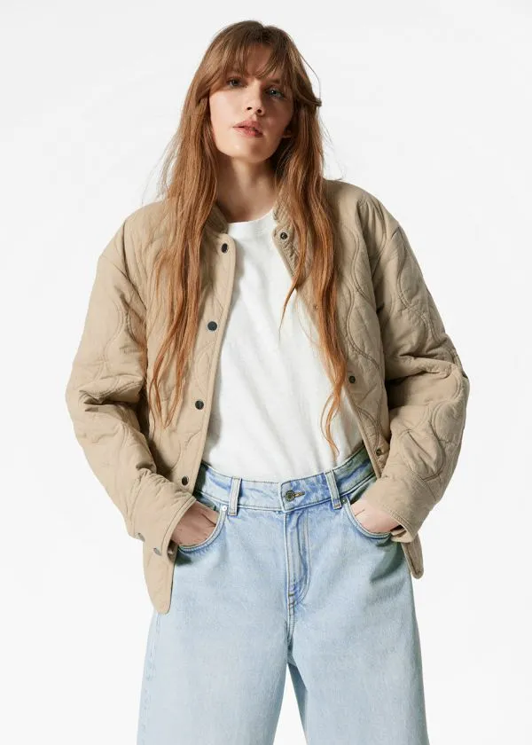Women Jackets and Coats and Other Stories Quilted StandCollar Jacket Beige