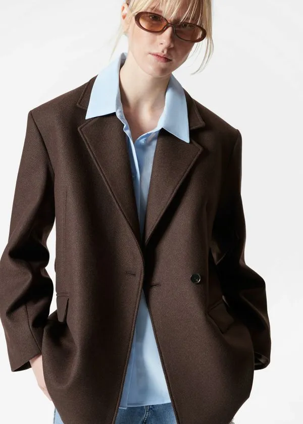 Women Jackets and Coats and Other Stories TieBelt Wool Blazer Dark Brown