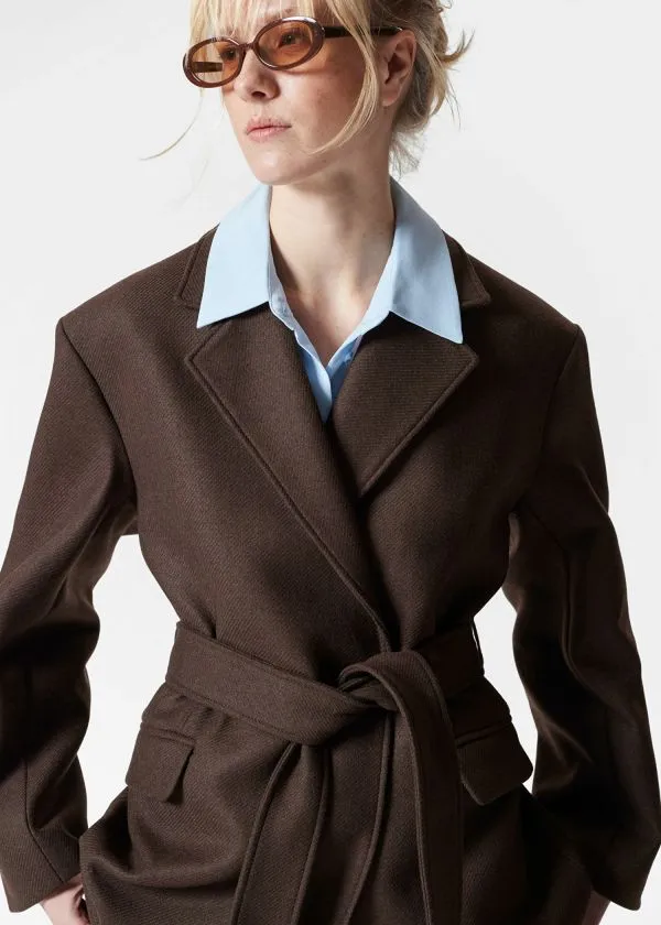 Women Jackets and Coats and Other Stories TieBelt Wool Blazer Dark Brown