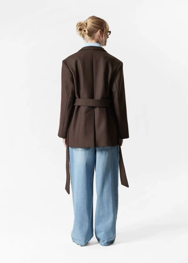 Women Jackets and Coats and Other Stories TieBelt Wool Blazer Dark Brown