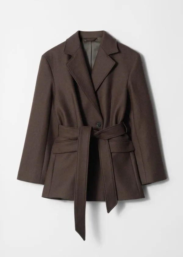 Women Jackets and Coats and Other Stories TieBelt Wool Blazer Dark Brown