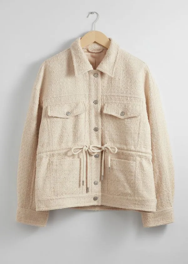 Women Jackets and Coats and Other Stories Tweed Drawstring Jacket Beige