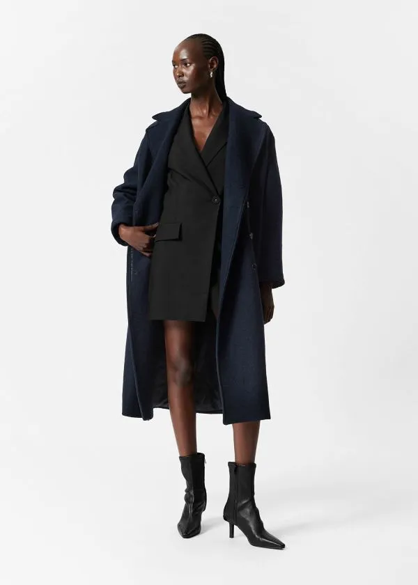 Women Jackets and Coats and Other Stories Voluminous Belted Wool Coat Navy