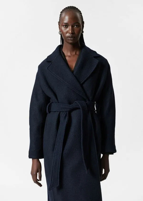 Women Jackets and Coats and Other Stories Voluminous Belted Wool Coat Navy