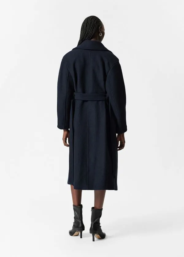 Women Jackets and Coats and Other Stories Voluminous Belted Wool Coat Navy