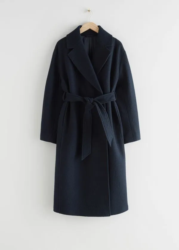 Women Jackets and Coats and Other Stories Voluminous Belted Wool Coat Navy