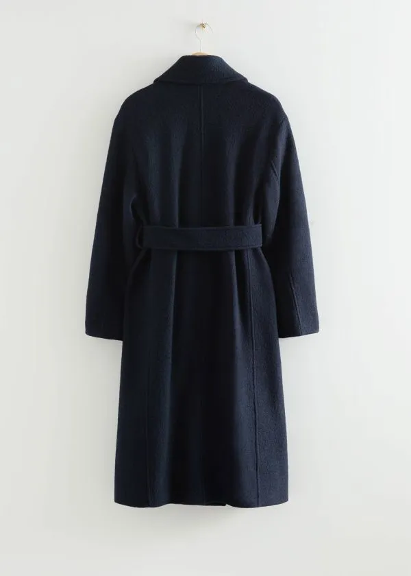 Women Jackets and Coats and Other Stories Voluminous Belted Wool Coat Navy