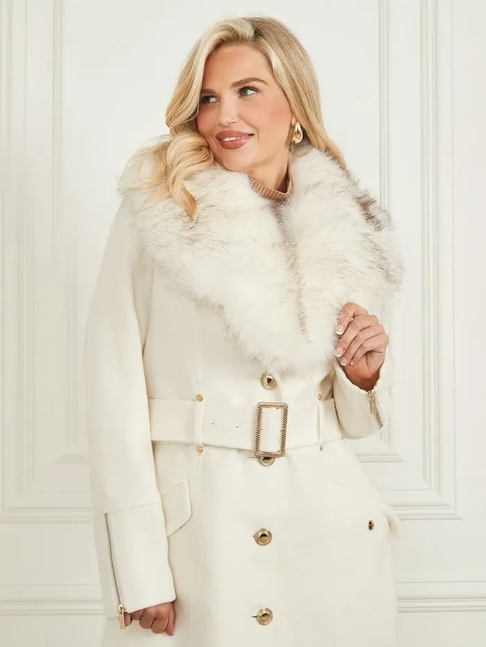 Women Jackets and Coats GUESS Alice WoolBlend Coat Pale Pearl