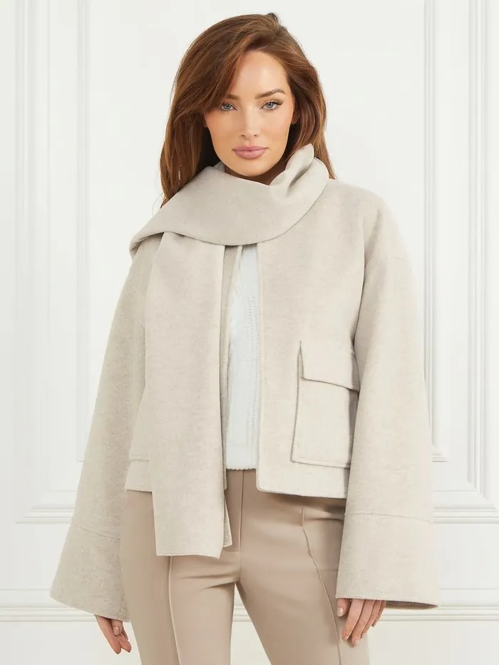 Women Jackets and Coats GUESS Mary Jacket and Scarf Set Light Grey Multi Women Jackets and Coats GUESS Mary Jacket and Scarf Set Light Grey Multi
