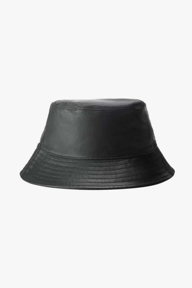 Women JEANNE LEATHER BUCKET HAT Black LAMARQUE Hats