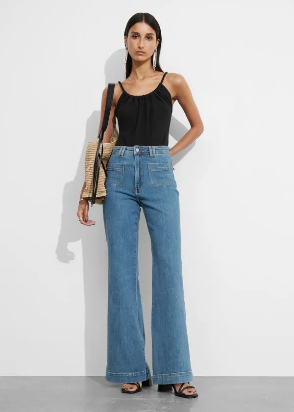 Women Jeans and Other Stories HighWaist Flared Jeans Mid Blue