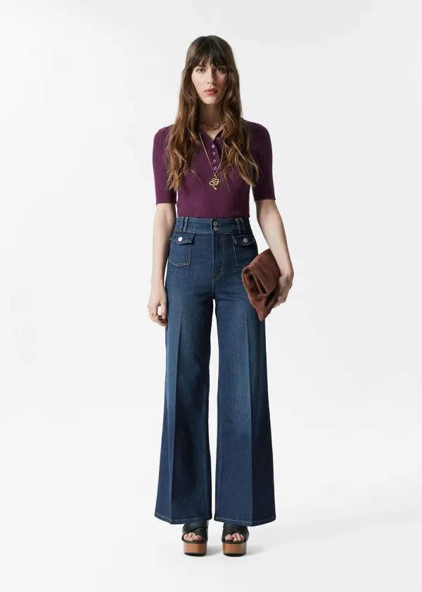 Women Jeans and Other Stories PressCrease Flared Jeans Washed Mid Blue