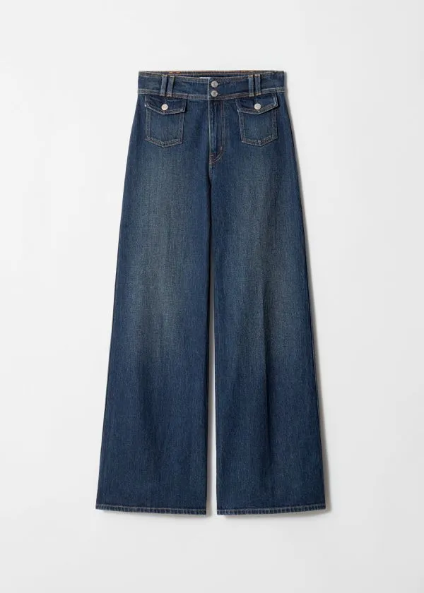 Women Jeans and Other Stories PressCrease Flared Jeans Washed Mid Blue