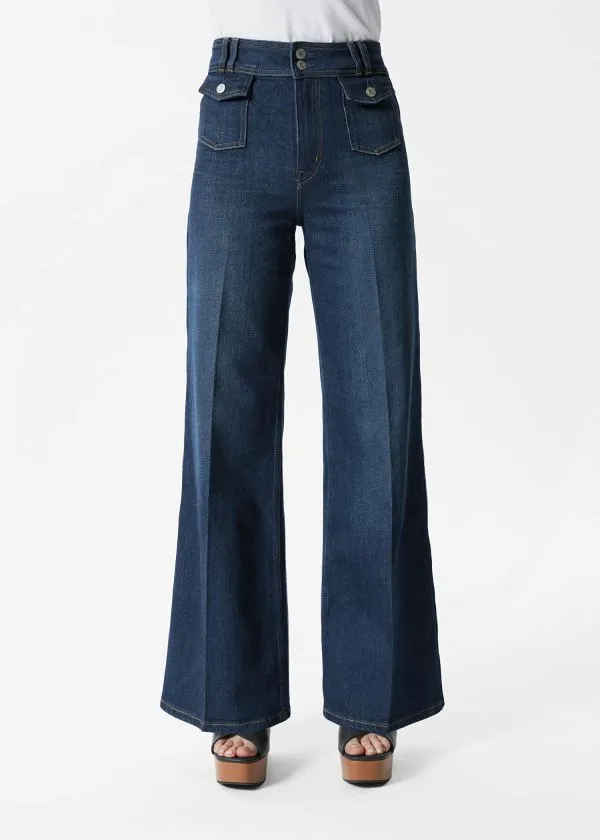 Women Jeans and Other Stories PressCrease Flared Jeans Washed Mid Blue