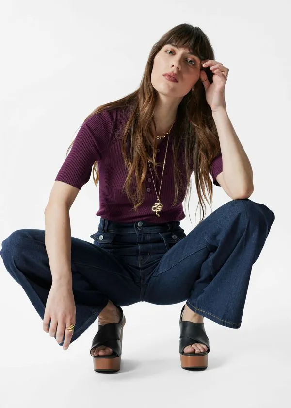 Women Jeans and Other Stories PressCrease Flared Jeans Washed Mid Blue