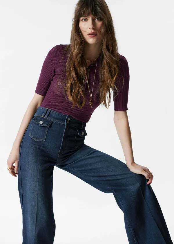 Women Jeans and Other Stories PressCrease Flared Jeans Washed Mid Blue