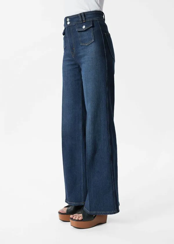 Women Jeans and Other Stories PressCrease Flared Jeans Washed Mid Blue