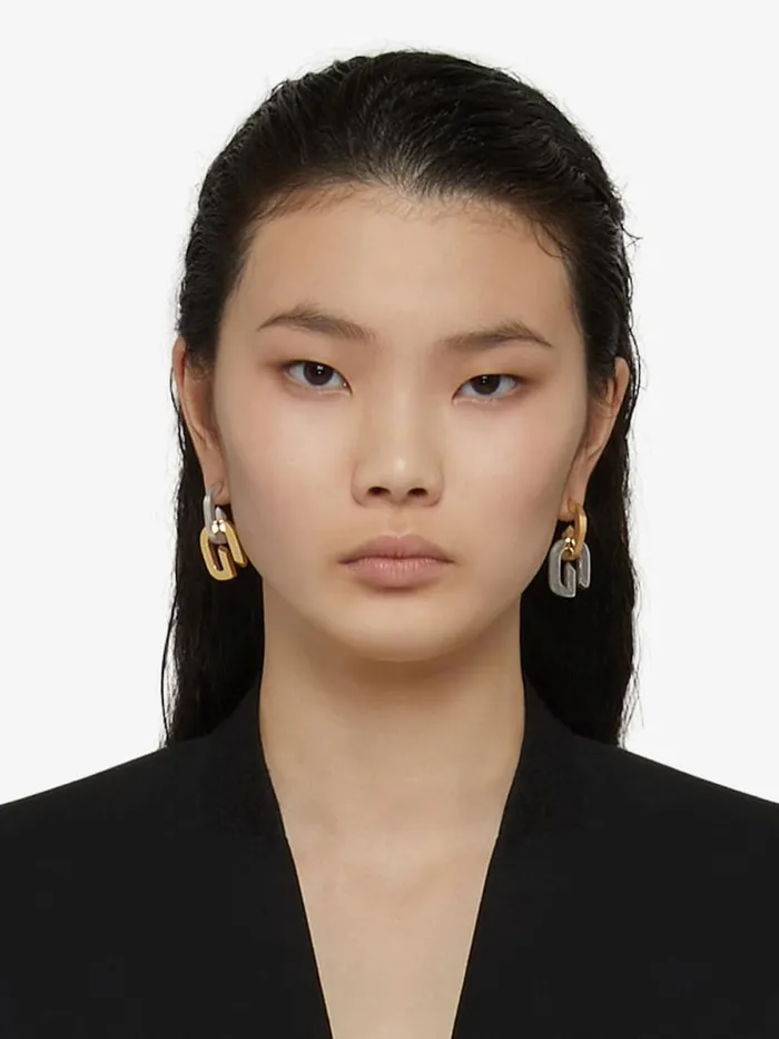 Women Jewelry Givenchy G Link Asymmetrical Earrings Goldensilvery