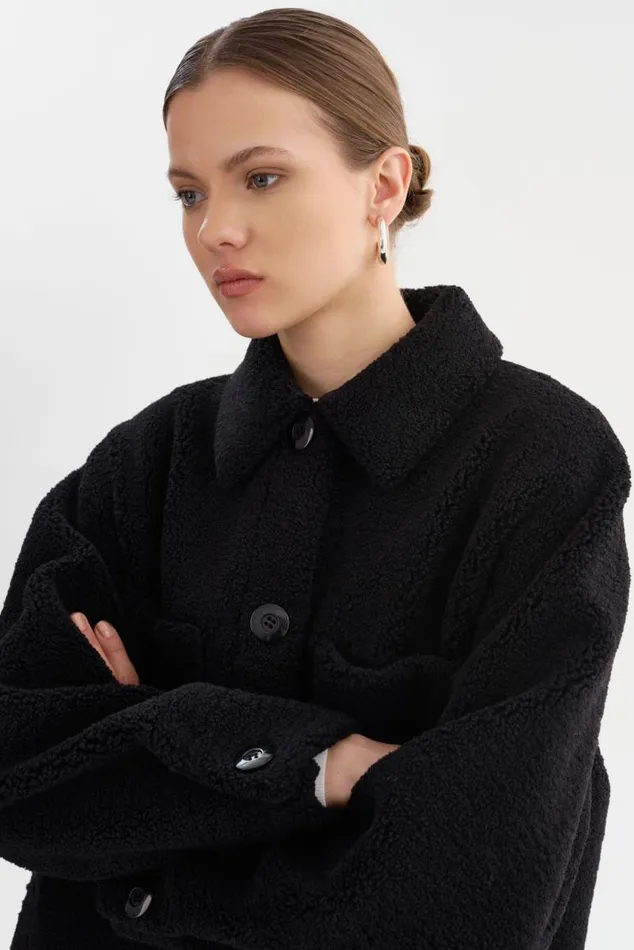 Women KANE Sherpa Shacket Black LAMARQUE Sherpa Women KANE Sherpa Shacket Black LAMARQUE Sherpa
