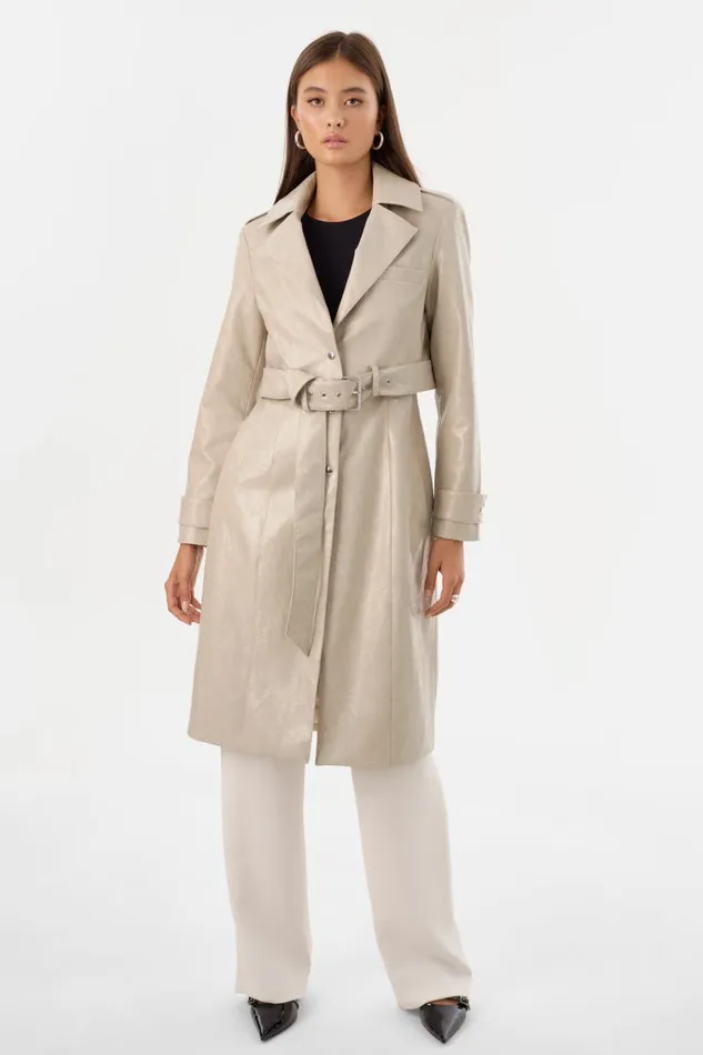 Women KATIJA Convertible Faux Leather Trench Clay LAMARQUE Trench Coats