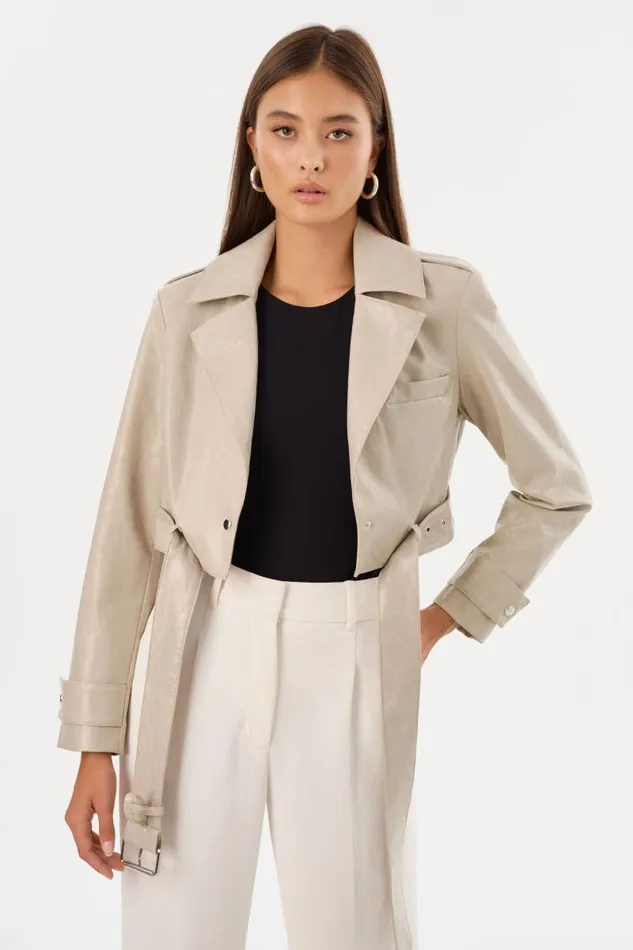 Women KATIJA Convertible Faux Leather Trench Clay LAMARQUE Trench Coats Women KATIJA Convertible Faux Leather Trench Clay LAMARQUE Trench Coats