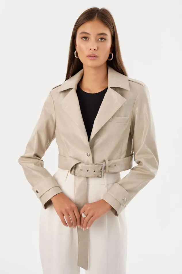 Women KATIJA Convertible Faux Leather Trench Clay LAMARQUE Trench Coats Women KATIJA Convertible Faux Leather Trench Clay LAMARQUE Trench Coats