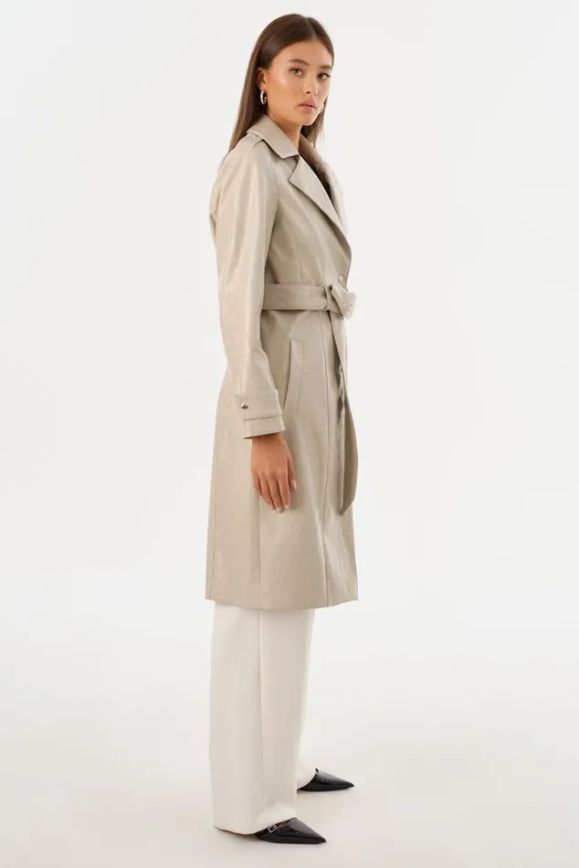 Women KATIJA Convertible Faux Leather Trench Clay LAMARQUE Trench Coats Women KATIJA Convertible Faux Leather Trench Clay LAMARQUE Trench Coats