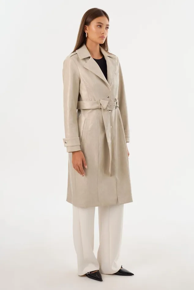Women KATIJA Convertible Faux Leather Trench Clay LAMARQUE Trench Coats Women KATIJA Convertible Faux Leather Trench Clay LAMARQUE Trench Coats