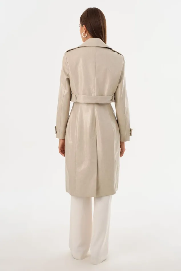 Women KATIJA Convertible Faux Leather Trench Clay LAMARQUE Trench Coats Women KATIJA Convertible Faux Leather Trench Clay LAMARQUE Trench Coats