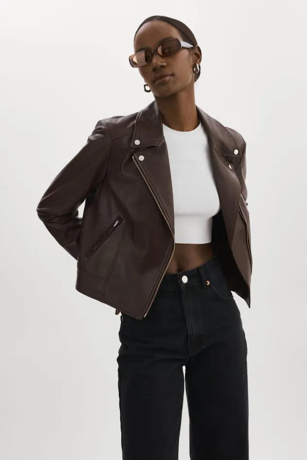 Women KELSEY Leather Biker Jacket Mahogany LAMARQUE Leather Jackets