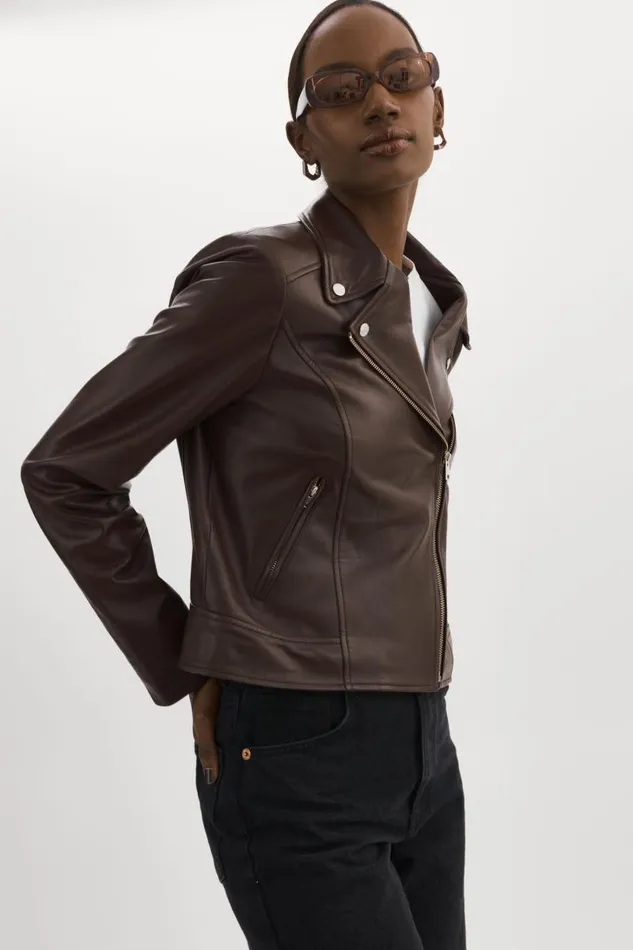 Women KELSEY Leather Biker Jacket Mahogany LAMARQUE Leather Jackets