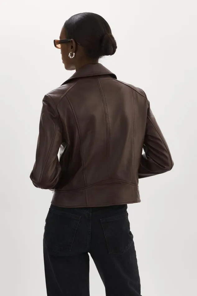 Women KELSEY Leather Biker Jacket Mahogany LAMARQUE Leather Jackets