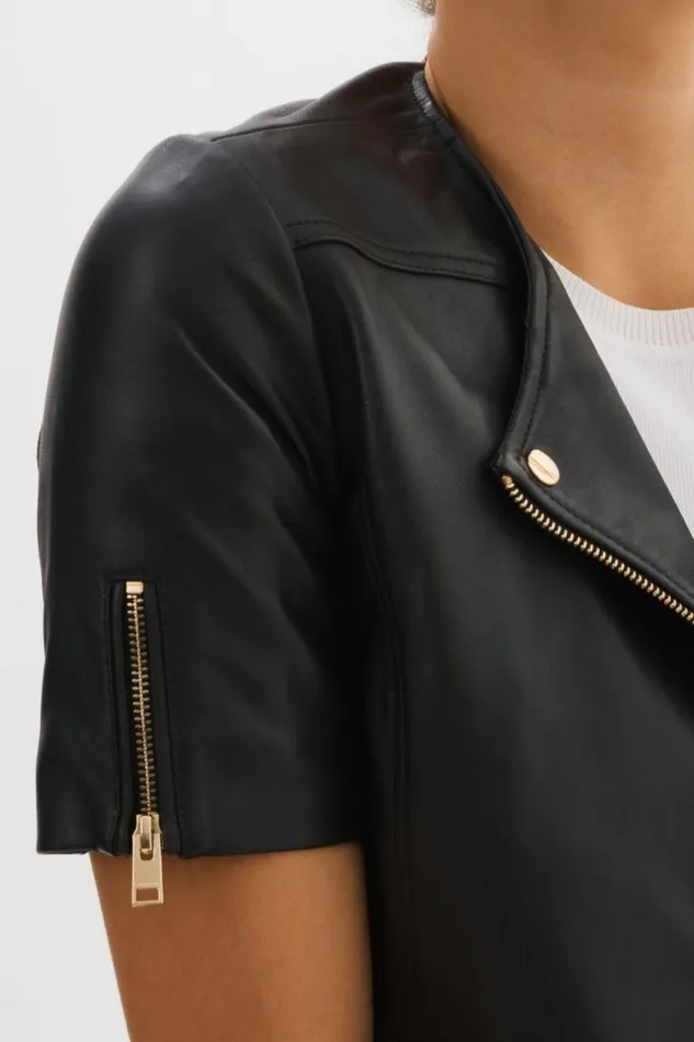 Women KIRSI GOLD Cropped Biker Jacket Black LAMARQUE Leather Jackets