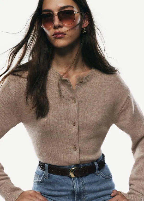 Women Knitwear and Other Stories Boxy Merino Wool Cardigan Mole