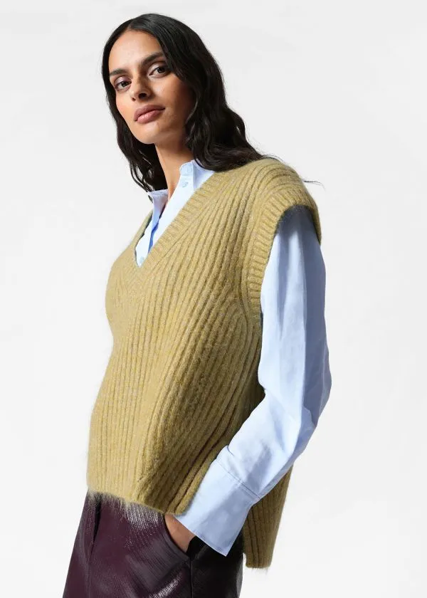 Women Knitwear and Other Stories Knitted MohairBlend VNeck Vest Khaki Green