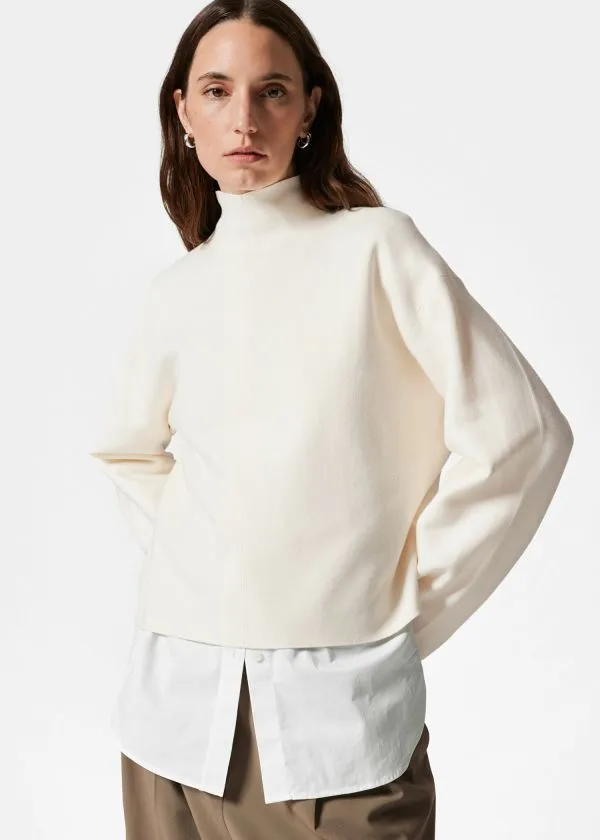 Women Knitwear and Other Stories MockNeck DoubleKnit Jumper Ivory