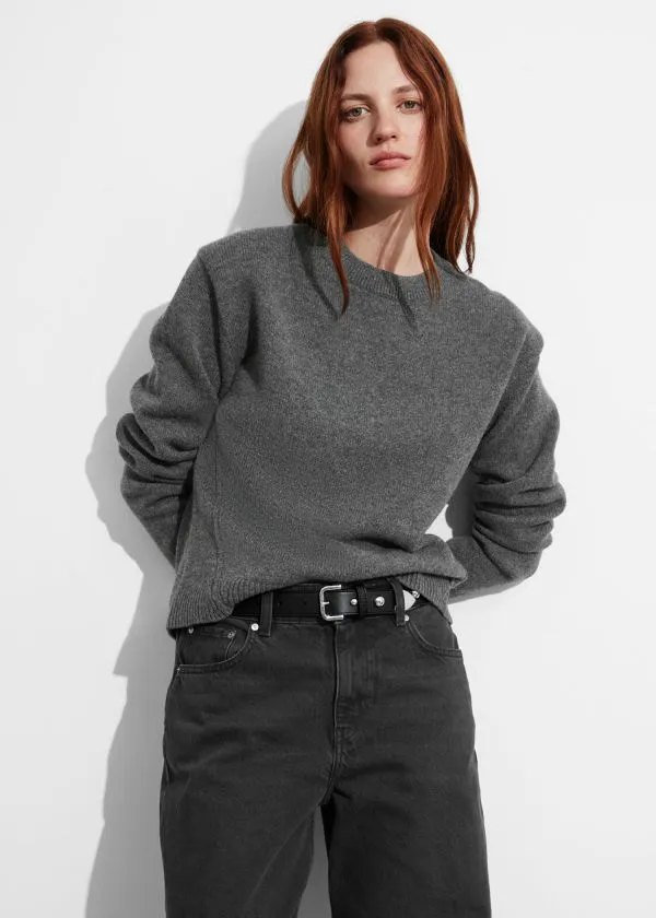 Women Knitwear and Other Stories PaddedShoulder Merino Jumper Grey