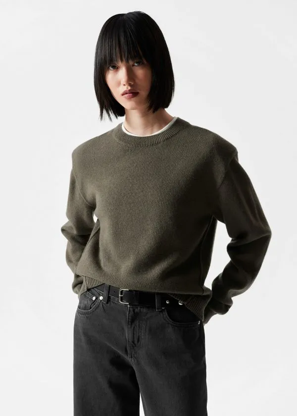 Women Knitwear and Other Stories PaddedShoulder Merino Jumper Khaki