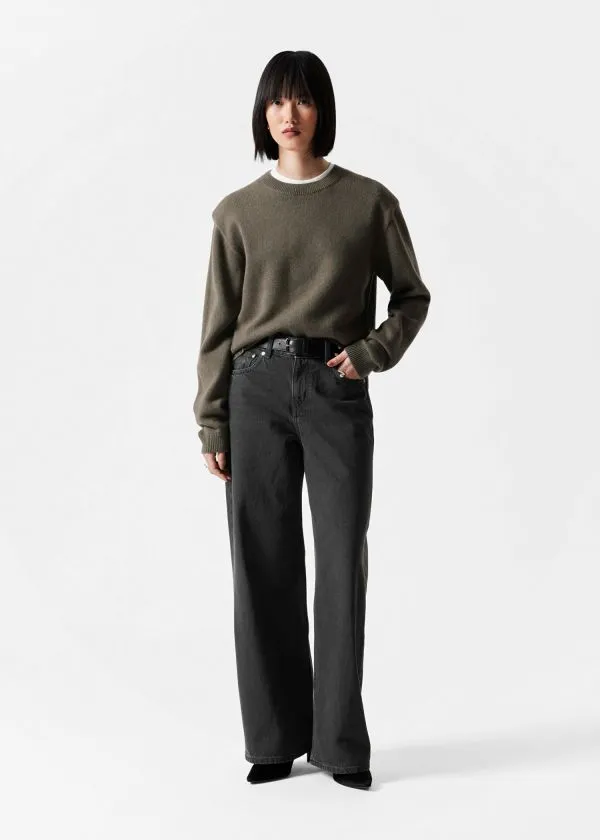 Women Knitwear and Other Stories PaddedShoulder Merino Jumper Khaki