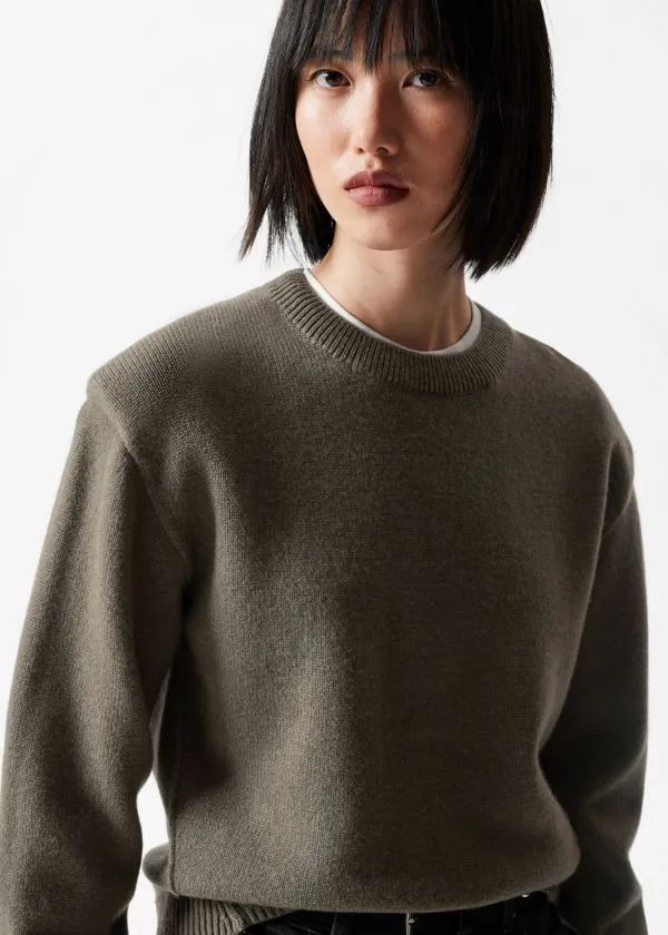 Women Knitwear and Other Stories PaddedShoulder Merino Jumper Khaki