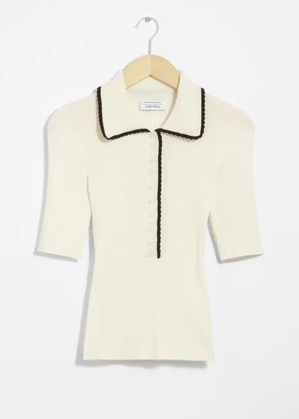 Women Knitwear and Other Stories Scalloped RibKnit Top Cream