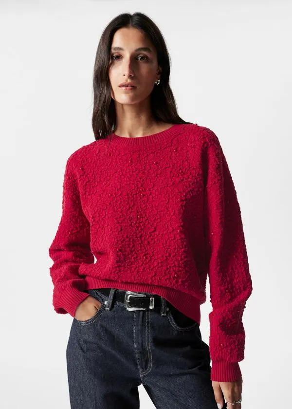 Women Knitwear and Other Stories TexturedJacquard Knit Jumper Red